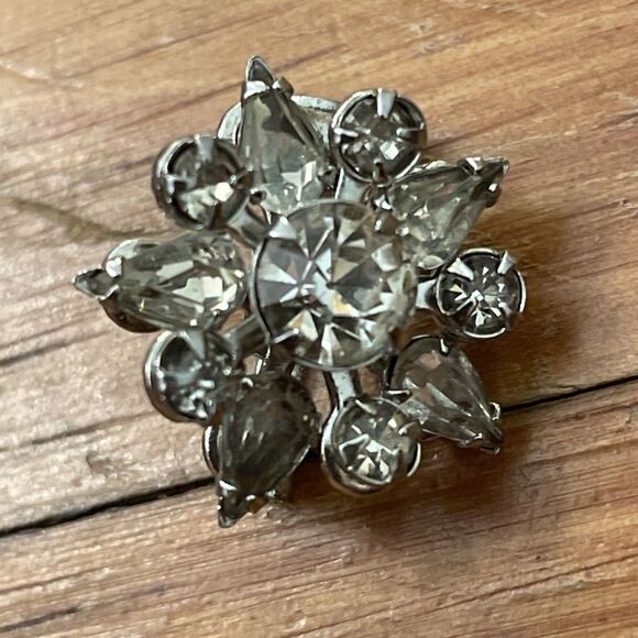 Rhinestone Cluster Brooch Pin Pendant Vintage Faux Diamond Floral Art Deco - Picture 3 of 8